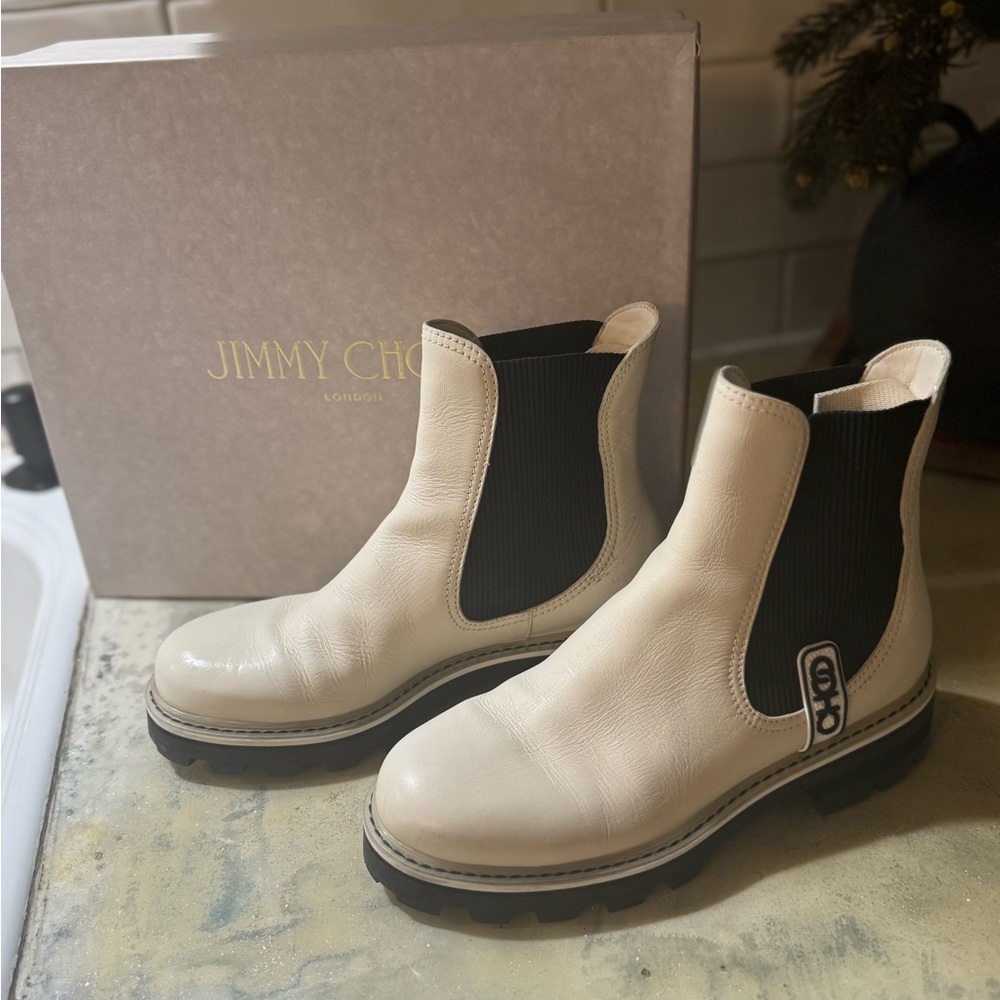 Jimmy Choo White Chelsea Boots